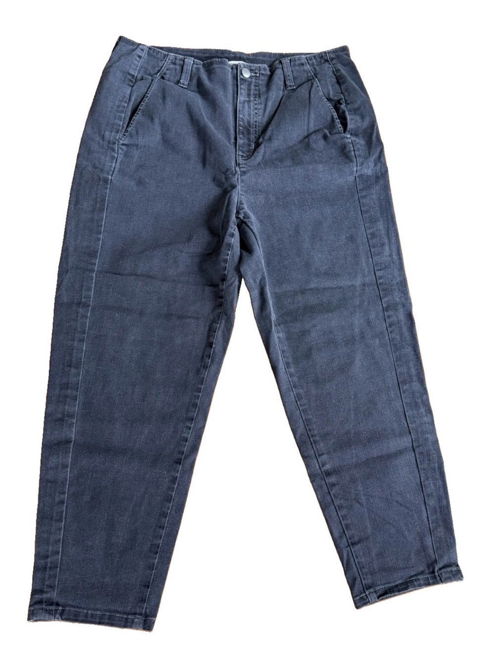 Eileen Fisher Washed Gray Denim Organic Cotton Stretch Tapered Pants Size 12